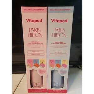 2 Paris Hilton Vitapod. Stainless Steel Water Bottles With 12 Flavor pods NEW